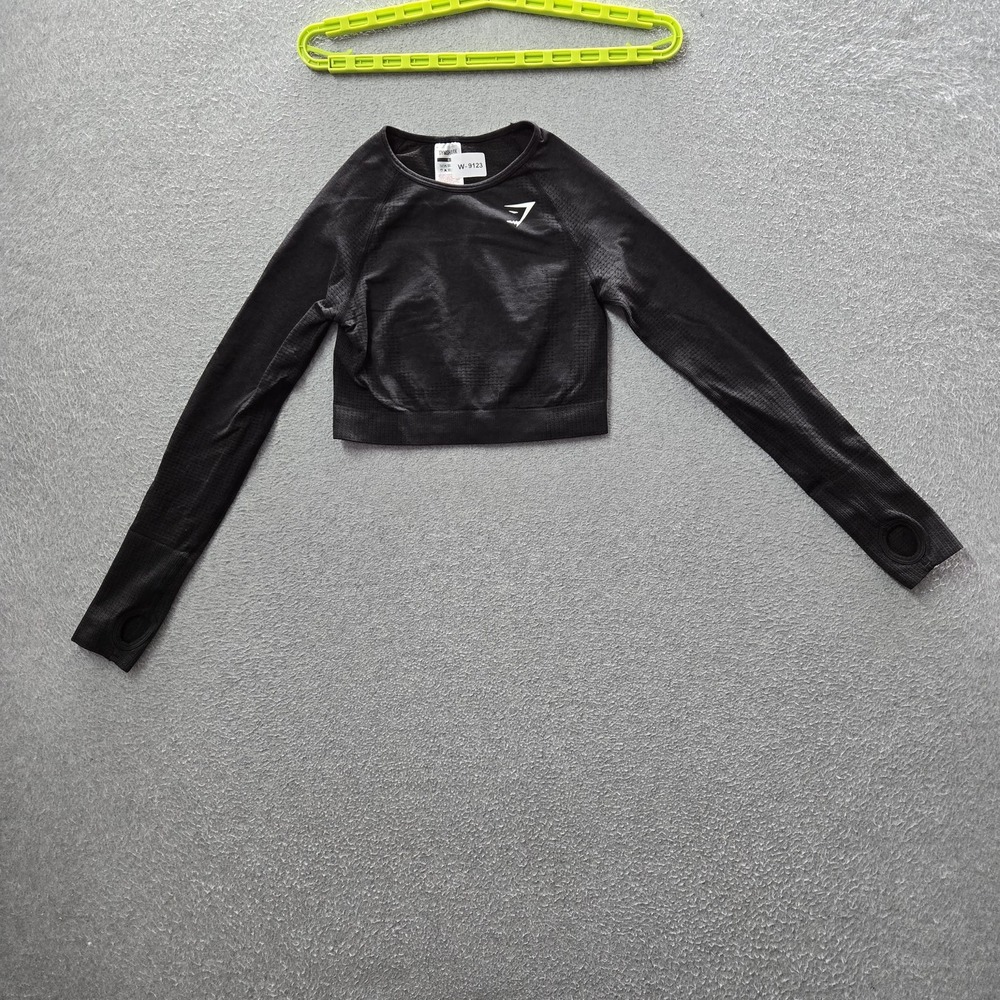 Gymshark Women Activewear Top S Black Vital Crop Activewear Logo
